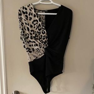 Black and Animal Print Bodysuit Fashion Nova | size: L